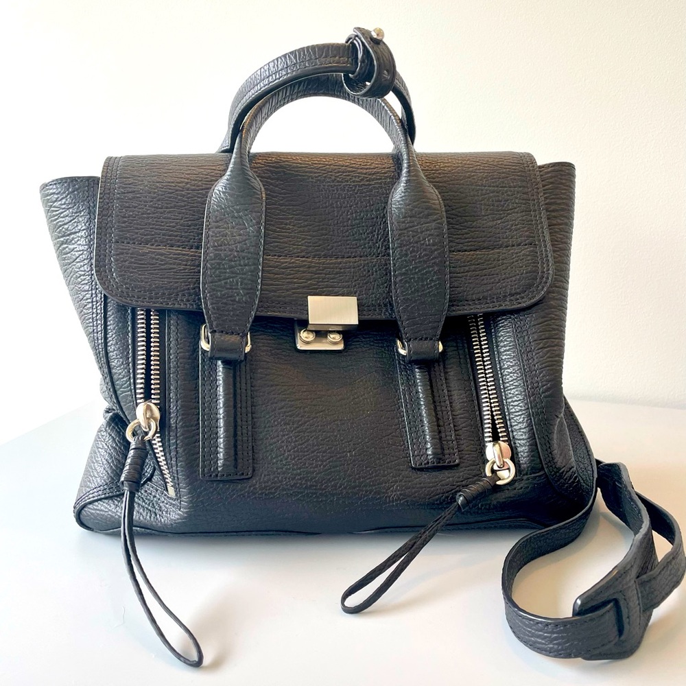 Phillip Lim 3.1 Pashli Medium Satchel in Black Peeble Leather.